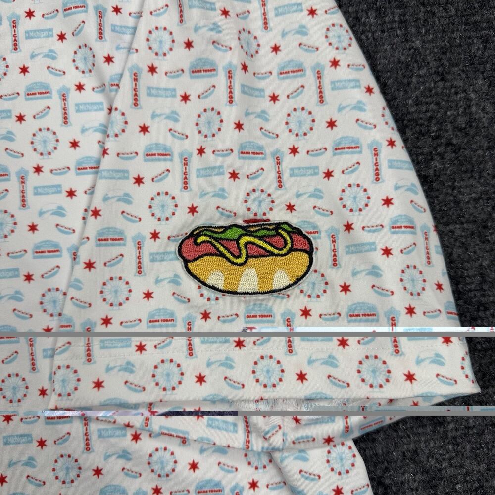 Rhoback Chicago Hot Dog Performance Golf Polo Men’s XL White Red Blue Shirt - Picture 5 of 11